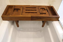 Load image into Gallery viewer, Ala Teak Wood Luxury Bathtub Caddy Tray with Extendable Sides and Bed Tray, Reading Rack, Tablet Holder