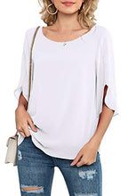Load image into Gallery viewer, Neineiwu Womens Casual Scoop Neck Loose Top 3/4 Sleeve Chiffon Blouse Shirt Tops (Pink Flower-White S)