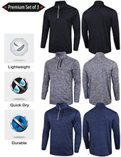 Load image into Gallery viewer, Liberty Imports Pack of 3 Men's Performance Quarter Zip Pullovers with Pockets, Quick Dry Active Long Sleeve Shirts (Edition 1, Large)