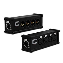 Load image into Gallery viewer, Pair of 4 Channel 3-Pin XLR Male and Female to Single Ethercon - Compact Cat6 Multi Network Snake Receiver- XLR, AES, DMX Channels Over RJ45 Cat5/Cat6 Ethernet Cable