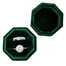 Load image into Gallery viewer, Beatilog Velvet Ring Bearer Box - Octagon Double Proposal Ring Display/Vintage Handmade Wedding Ring Holder/Jewelry Storage Gift Case for Engagement, Birthday, Christmas, Photography (Green)