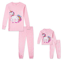 Load image into Gallery viewer, Babyroom Girls Matching Doll&toddler 4 Piece Cotton Pajamas Toddler Unicorn Sleepwear size 7 Pink