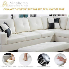 Load image into Gallery viewer, Ainehome Faux Leather 3 Piece Sectional Sofa Couch Set, L-Shaped Modern Sofa with Chaise Storage Ottoman and Pillows for Living Room Furniture, Right Hand Facing Sectional Sofa Set White