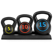 Load image into Gallery viewer, Best Choice Products 3-Piece HDPE Kettlebell Exercise Fitness Weight Set w/Base Rack, 5lb, 10lb, 15lb Weights