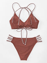 Load image into Gallery viewer, CUPSHE Women's Dark Red Ribbed Strappy Self Tie Low Waist Bikini Set, XS