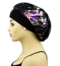 Load image into Gallery viewer, Satin Sleep Cap Bonnet for Women, Wide Band Satin Sleeping Caps Night Hat Head Cover for Natural Hair Loss, Black Floral