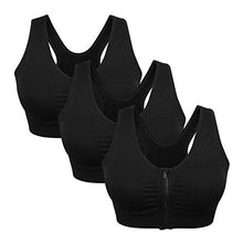 Load image into Gallery viewer, Women's Zip Front Sports Bra Wireless Post-Surgery Bra Active Yoga Sports Bras (Large, 3 Pack(Black+Grey+Bean Paste))