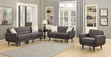 Load image into Gallery viewer, AC Pacific Crystal Collection Upholstered Charcoal Mid-Century 3-Piece Living Room Set with Tufted Sofa, Loveseat, and Arm Chair and 4 Accent Pillows, Charcoal