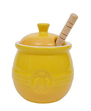 Load image into Gallery viewer, Creative Co-Op Pot with Lid & Wood Honey Dipper, 3. 5Lx3. 5Wx4. 25H inches, Yellow