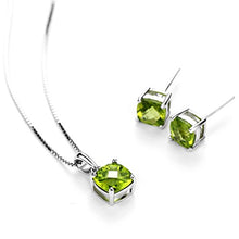 Load image into Gallery viewer, 2ct Peridot Jewelry Set Sterling Silver Pendant Necklace Stud Earrings August Birthstone Gemstone for Women