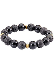 Load image into Gallery viewer, Lightock Lava Rock Obsidian Bracelet for Men Essential Oil Diffuse Beads 12mm Elastic Stretch Yoga Meditation