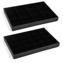 Load image into Gallery viewer, Black Jewelry Storage Trays Organizer Set with Clear Lid (13.5 x 9.5 Inches)