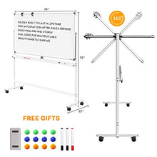 Load image into Gallery viewer, Mobile whiteboard Magnetic White Board - 48 x 32 inches Double Sided Rolling Large Reversible Dry Erase Board Easel Free Standing on Wheels with Aluminum Frame and Stand.