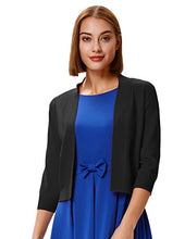 Load image into Gallery viewer, GRACE KARIN Women's Soft Knit Sweaters 3/4 Sleeve Open Front Cropped Bolero Cardigans (Black&Yellow,XL