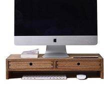 Load image into Gallery viewer, Kirigen Wood Monitor Stand with 2 Drawers - Computer Arm Riser Desk Storage Organizer,Speaker TV Laptop Printer Stand with Pen Slot and Cable Management,Dark Brown Desktop Shelf for Office DBR-2PMJ