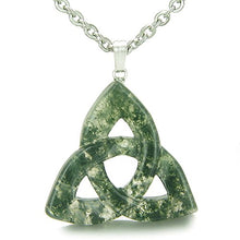Load image into Gallery viewer, Celtic Triquetra Knot Magic Amulet Green Moss Agate Good Luck Powers Pendant 18 Inch Necklace