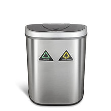 Load image into Gallery viewer, NINESTARS Automatic Touchless Infrared Motion Sensor Trash Can/Recycler with D Shape Silver/Black Lid & Stainless Base, 18 Gal, Stainless Steel