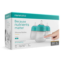 Load image into Gallery viewer, Nanobebe Flexy Silicone Baby Bottles, Anti-Colic, Natural Feel, Non-Collapsing Nipple, Non-Tip Stable Base, Easy to Clean - 3-Pack, Teal, 9 oz