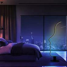 Load image into Gallery viewer, RGBW Modern Face Floor Lamp for Bedroom Living Room, 55.5 inches High Unique Standing Reading Floor Lamp, Dimmable Black Led Floor Lamp with Remote, Cool Ambient Lighting Changing Curved Floor Lamp