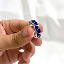 Load image into Gallery viewer, Southwestern Style 6mm Wide Lapis Lazuli Gemstone Wedding Band Sterling Silver Unisex Ring Size 13