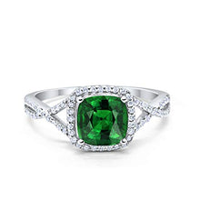 Load image into Gallery viewer, Blue Apple Co. Halo Infinity Shank Engagement Ring Cushion Simulated Emerald Round Cubic Zirconia 925 Sterling Silver, Size-8