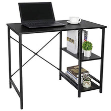 Load image into Gallery viewer, SUPER DEAL Computer Writing Desk Wood and Metal Study Desk with Shelves, PC Laptop Home Office Study Table,36 inches(Black)