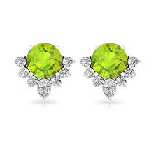 Load image into Gallery viewer, Solitaire 1.28 CTT Peridot Certified Diamond Cluster Earring, Round Green August Birthstone Bridal Wedding Earrings, Mother Birthday Comfortable Studs, 18K Yellow Gold, Pair