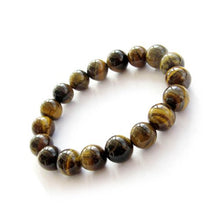 Load image into Gallery viewer, OVALBUY Genuine Tiger Eye Stone 10mm Bead Beaded Stretch Bracelet
