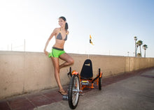 Load image into Gallery viewer, Mobo Cruiser Triton Pro Recumbent Trike. Adult Beach Cruiser Tricycle for Women & Men. Petal 3-Wheel Bike , Red, 28 x 29 x 48 inches (61” extended)