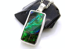 Load image into Gallery viewer, green Ammolite pendant silver, big Ammolite necklace, rare gemstone pendant gift for her, fossil pendant for him, unique mens gift for him