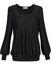 Load image into Gallery viewer, Timeson Professional Blouse for Women,Lightweight Floral Round Neck Formal Blouses Tops for Leggings Casual Fitted Long Sleeve Banded Bottom Pleated Tunic Top for Work Office Wear Peacock Blue M