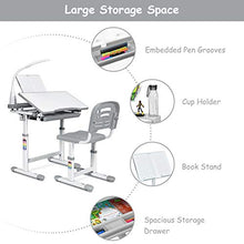 Load image into Gallery viewer, Baby Joy Kids Desk and Chair Set, Height Adjustable, Kids Study Table with Book Stand, Pull Out Spacious Storage Drawer (Grey)
