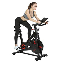 Load image into Gallery viewer, Finer Form Indoor Exercise Bike with 35 Lb Flywheel Belt-Driven Stationary Bike - Tablet iPad Holder, LCD Monitor, Cadence Reading, and SPD Compatible Pedals