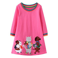 Load image into Gallery viewer, Little Girls Winter Warm Long Sleeve Dress Casual Cotton Cartoon Cute Applique Animal Outfit Jersey Shirt Dresses Size 5