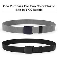Load image into Gallery viewer, WHIPPY 2 Pack Elastic Stretch Belt for Men, Nickle Free Hiking Nylon Belt in YKK Buckle (Black Gray, Fit Pants Below 35 Inches)
