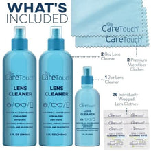 Load image into Gallery viewer, Care Touch Eyeglass Cleaner Spray Kit, Alcohol-Free Glasses Cleaner Solution for All Lenses, 16oz (8oz x 2) & 2oz Bottles - Eye Glasses Lens Cleaner Kit with 26 Lens Wipes & 2 Microfiber Cloths