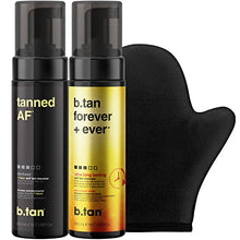 Load image into Gallery viewer, b.tan Besties Self Tanner Bundle | Tanned AF Self Tan Mousse for the Fastest, Darkest Tan with B.tan Forever + Ever for an Ultra Long Lasting Tan Plus Self Tanning Mitt | Try Our Bestsellers & Save