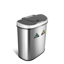 Load image into Gallery viewer, NINESTARS Automatic Touchless Infrared Motion Sensor Trash Can/Recycler with D Shape Silver/Black Lid & Stainless Base, 18 Gal, Stainless Steel