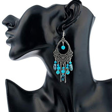 Load image into Gallery viewer, Turquoise 3pcs Set - a Turquoise Necklace a pair of turquoise pendant tassel earrings, a stretchable turquoise braceleta Gift for Ladies