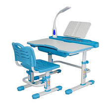 Load image into Gallery viewer, FTF Kids Desk and Chair Set Height Adjustable Children Table and Chair Set, Home School Use Anti-Reflective Children Study Table with LED Light/Reading Board/Pull-Out Drawer (Blue)
