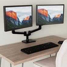 Load image into Gallery viewer, Amazon Basics Dual Monitor Stand - Lift Engine Arm Mount, Aluminum - Black