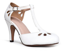 Load image into Gallery viewer, J. Adams Pepper Mary Janes - Cutout Kitten Heel Retro T Strap Pumps - White Vegan Leather - 9