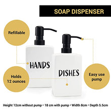Load image into Gallery viewer, Granrosi Soap Dispenser for Kitchen Sink, Set of 2 Hand & Dish Soap Dispenser for Bathroom Counter, Refillable Ceramic Liquid and Foam Soap Pump, Leak Proof, Farmhouse Decor, 3.4 x 2 x 7 in (White)