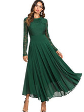 Load image into Gallery viewer, Milumia Women's Vintage Floral Lace Long Sleeve Ruched Neck Flowy Long Dress Green Medium