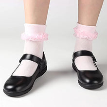 Load image into Gallery viewer, COTTON DAY Dressy Ruffle Lace Turn Cuff Socks For Kids Toddler Little Girls (Pink White White, L: Shoe Size 13.5-3.5)