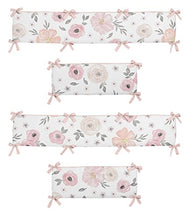 Load image into Gallery viewer, 9 pc. Blush Pink, Grey and White Shabby Chic Watercolor Floral Baby Girl Crib Bedding Set with Bumper by Sweet Jojo Designs - Rose Flower Polka Dot