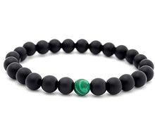 Load image into Gallery viewer, Set of 2 Womens Mens 8mm Handmade Couples Distance Beads Bracelets Friendship Couple Jewelry Round Energy Stone Beads Gemstone Beaded for Valentine Birthday (Malachite Stone & Black Matte Agate)