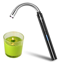 Load image into Gallery viewer, WestRiver Candle Lighter, USB Rechargeable Electric Arc Lighter with Safety Lock & Power Indicator, Portable Flameless Windproof Plasma Lighters with Long Flexible Neck & Aluminum Case (Elegant Black)
