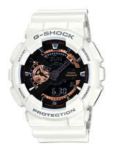 Load image into Gallery viewer, Casio Men's XL Series G-Shock Quartz 200M WR Shock Resistant Resin Color: White with Rose Gold Accents (Model GA-110RG-7ACR)