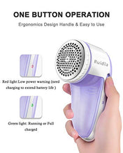 Load image into Gallery viewer, Ruidla Fabric Shaver Defuzzer, Electric Lint Remover, Rechargeable Sweater Shaver with Replaceable Stainless Steel 3-Blades, Dual Protection, Removable Bin, Easy Remove Fuzz, Lint, Pills, Bobbles